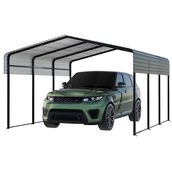 NUGRIART 10x15 FT Heavy Duty Metal Carport,Outdoor Carport Canopy with Galvanized Steel Roof & Reinforced Base for Trucks, Boats,Party