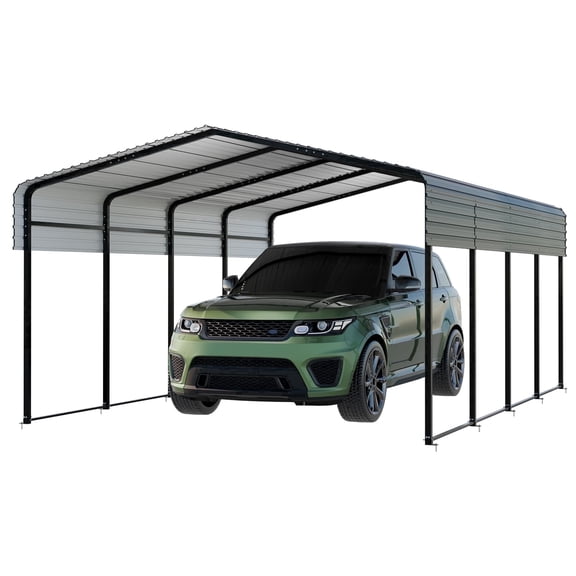 NUGRIART 12x20 FT Heavy Duty Metal Carport,Outdoor Carport Canopy with Galvanized Steel Roof & Reinforced Base for Trucks, Boats,Party