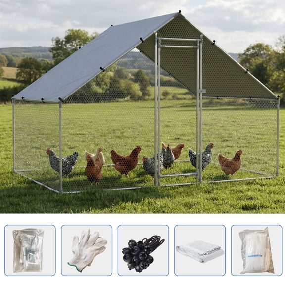 NUGRIART Extra Large Walk-In Chicken Coop, Spire-Shaped Chicken Run Pen, Waterproof Outdoor Cage for Rabbits, Hens, and Geese (6.5'Lx9.75'Wx6.5' H)