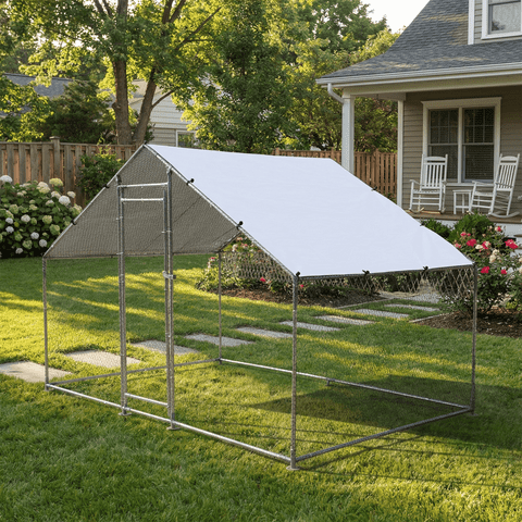 NUGRIART Large Walk-In Chicken Coop with Galvanized Steel Frame and Waterproof Anti-UV Roof Cover for Outdoor Chickens and Ducks 6.56' x 9.8' x 6.56'