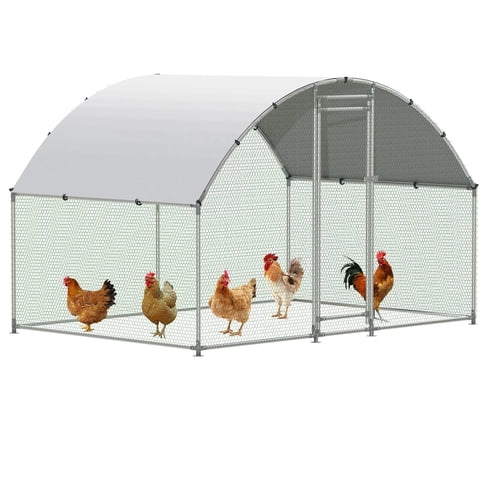 NUGRIART Walk-In Metal Chicken Coop with Waterproof Cover, Large Outdoor Galvanized Steel Chicken Run for Chickens and Poultry 6.5' x 10' x 6.5'