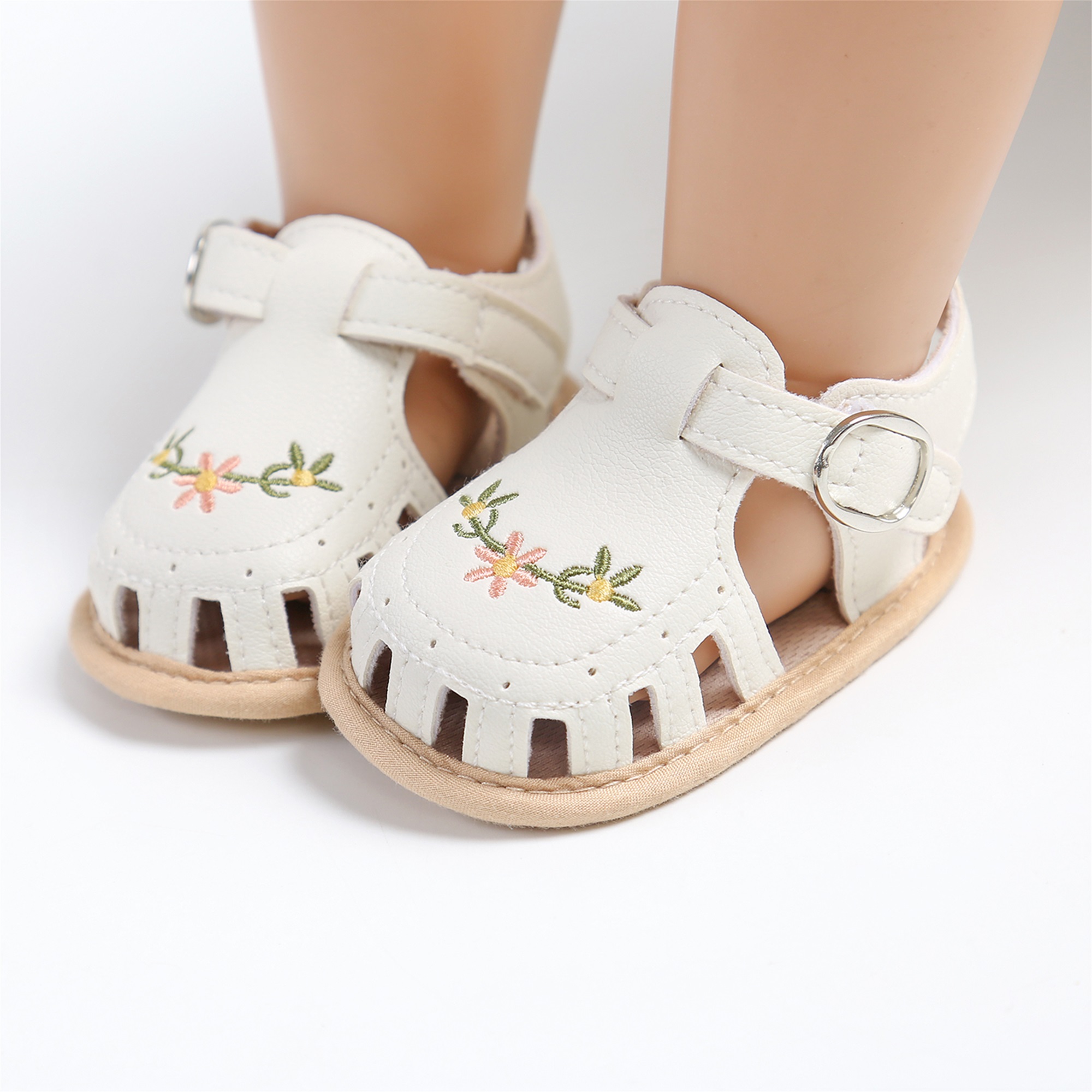 NUIDARAIO Baby Girl Sandals, PU Leather Nonslip Embroidery Flower