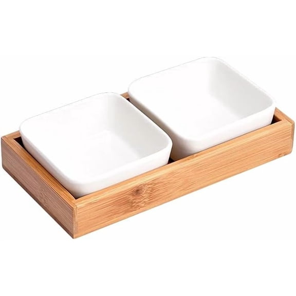 NUISISA Fruit Bowl Ceramic Grid Fruit Snack Plate Serving Platter Japanese Small Dish with Tray Japanese-Style Ceramic Bamboo Fruit Nuts Plate Fruit Dish