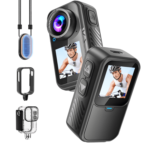 NUISK Dual Display Action Cam 4K, Wearable Magnetic Mount with 128GB Card, WiFi Smart Control for Helmet and Moto Riding (Black)