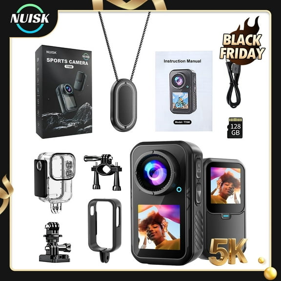 NUISK 4K Mini Sports Camera 128GB,  Thumb POV Cam with EIS and Waterproof Housing for Running, Swimming, Skiing, Biking Outdoors