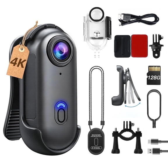NUISK 4K Thumb Action Camera 128GB, WiFi Magnetic Mini Body Cam, Waterproof, Hands Free, Ideal for Pet and Outdoor RecordingBlack