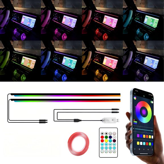 NUISK 2-Piece RGB Car Interior LED Strip Light Set, 110-Inch Multi-Color Ambient Lighting Kit, Supports Remote and App Control