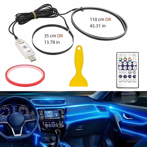 NUISK 2-Pack LED Car Interior Light Strip, 110 inch RGB Multicolor, USB Powered, Remote Control