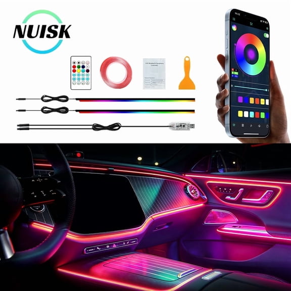 NUISK Rgb Car Interior LED Light Kit 2 Pack 110in Usb with Remote for Dashboard Center Console