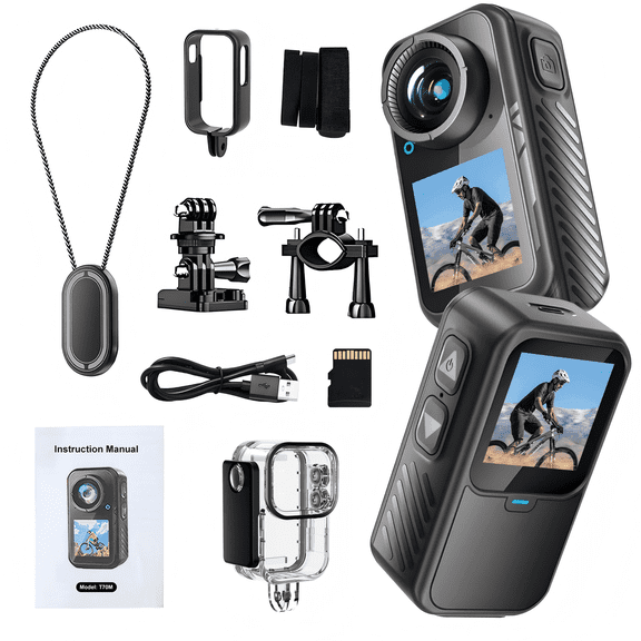 NUISK 4K Mini Action Camera, 64GB Card, Magnetic Mount, Lanyard, Wi-Fi, Black