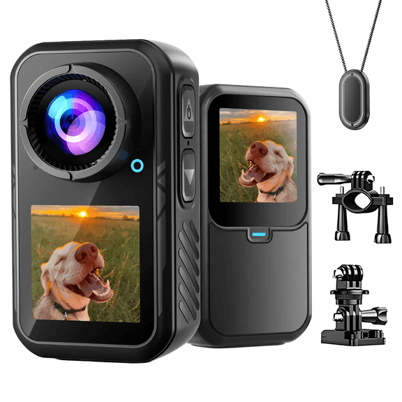 NUISK 5K Dual Screen Sports Camera, EIS Stabilization & 128GB Storage, Waterproof Vlog Cam with Remote for Snowboarding and Running (Black)