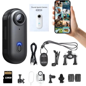 NUISK 4K WiFi Mini Action Camera 128GB Magnetic Thumb Waterproof 360 Degree Rotatable Back Clip Handlebar Mount Black