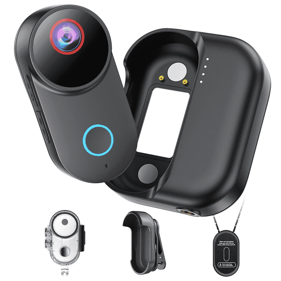 NUISK 4K Wearable Action Camera 32GB with Magnetic Clip Charging Case Waterproof for Biking Hiking Travel Vlog White