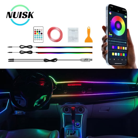 NUISK 2 Pack 110 in Rgb LED Light Strip for Car, Usb Ambient Lighting with Remote and App Control, for Dashboard Center Console