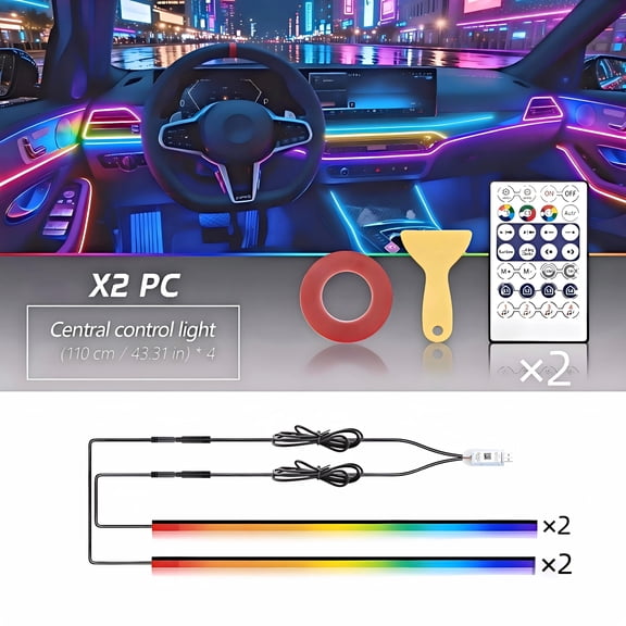 NUISK 2-Pack RGB LED Light Strip for Car, 110 inch, 4 Strips, USB, App and Remote