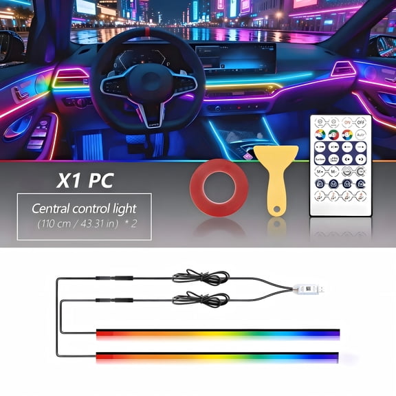 NUISK 2 Pack 110 in Rgb LED Light Strip for Car, Usb Ambient Lighting with Remote and App Control, for Dashboard Center Console