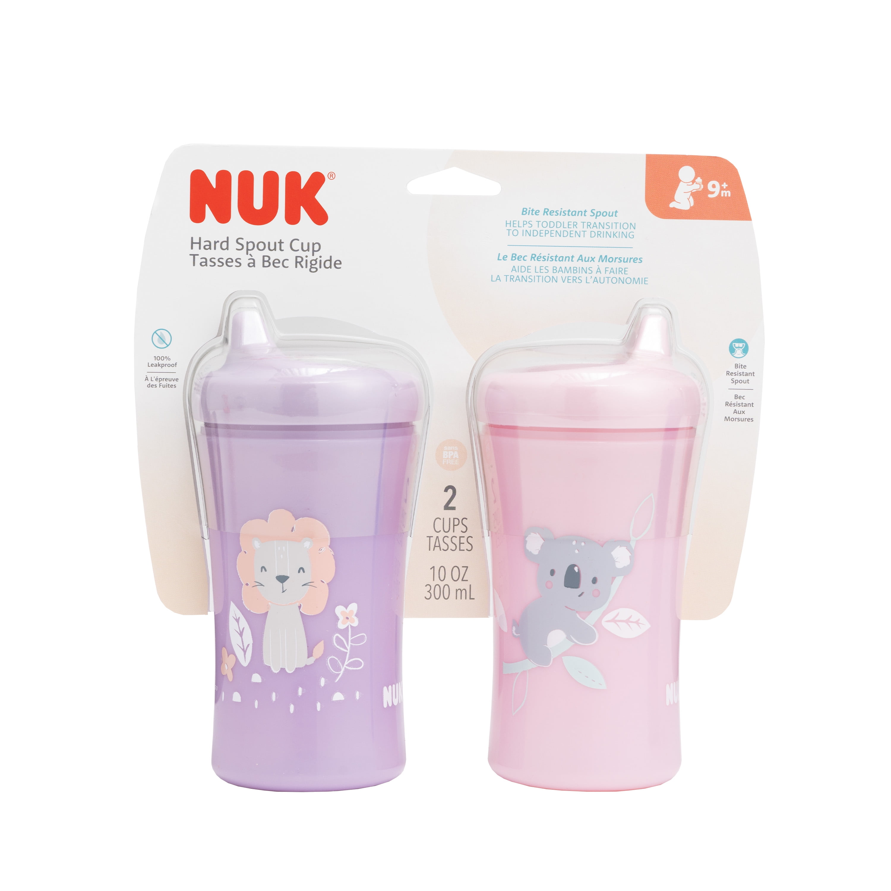 NUK Advanced Spill Proof Hard Spout Sippy Cup, 10 oz, 2 Pack, Girl