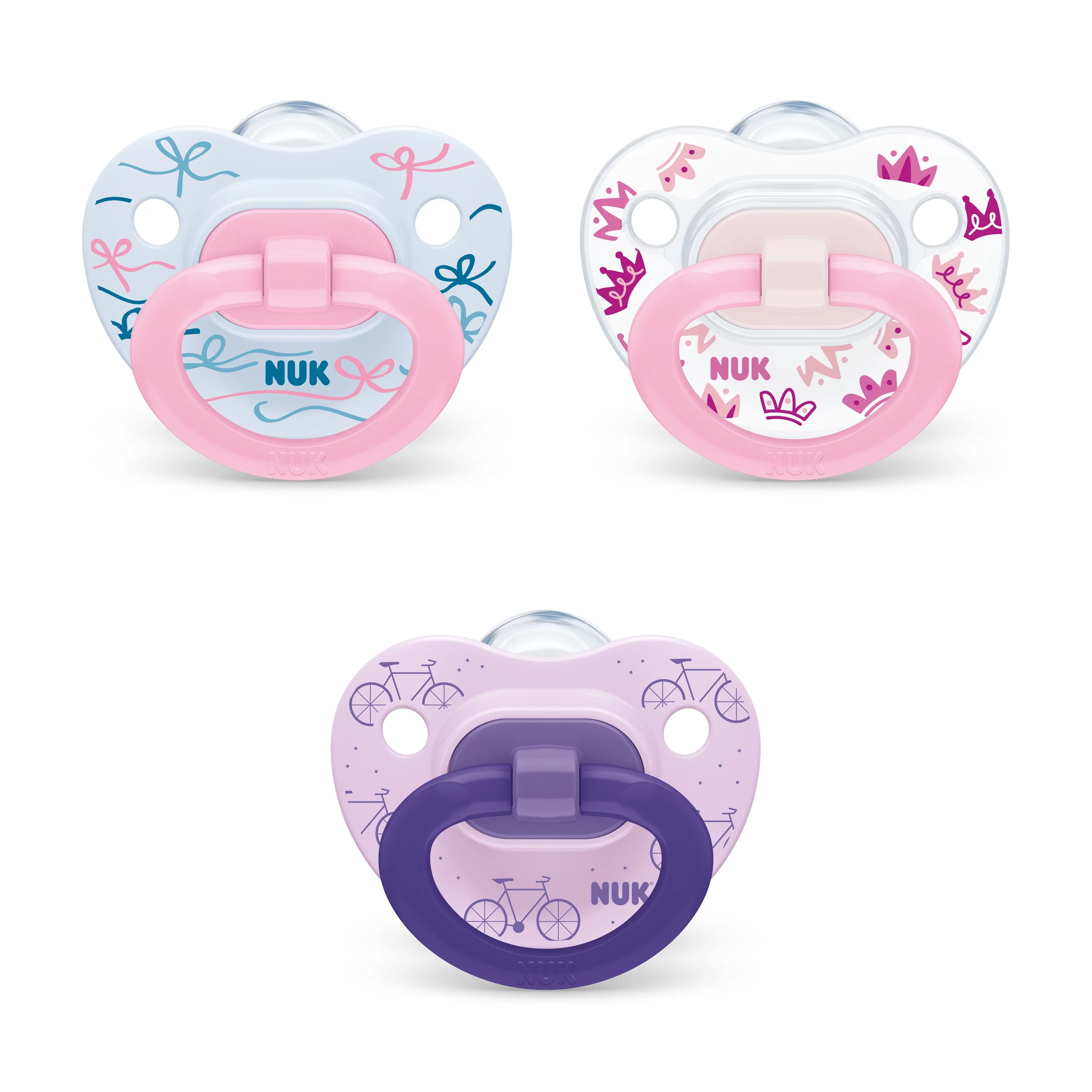 NUK Classic Orthodontic Toddler Pacifiers, 3-Pack, 18-36 Months, Assorted Colors, Girl