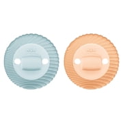 NUK Comfy Duet Soother 2-in-1 Newborn Baby Pacifier and Teether, 0-12 Months, Blue/Orange, 2 Pack