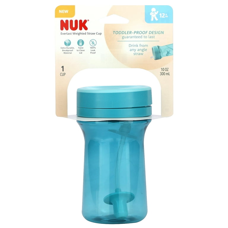 NUK Everlast Weighted Straw Cup, 12+ Months, Teal, 10 oz (300 ml