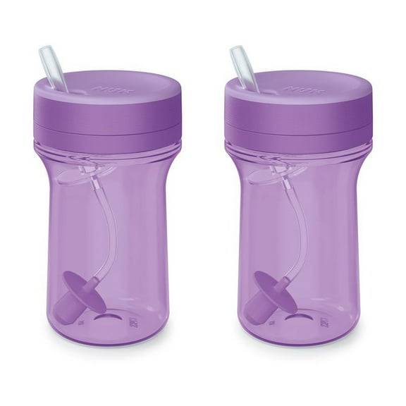 NUK Everlast Weighted Straw Cup, Super-Durable Leakproof Toddler Sippy Cup, Purple, 10 oz, Pack of 2