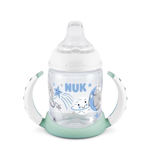 NUK First Choice Glow-in-the-Dark Learner Toddler Baby Sippy Cup, 6+ Months, 5 oz, Green/White