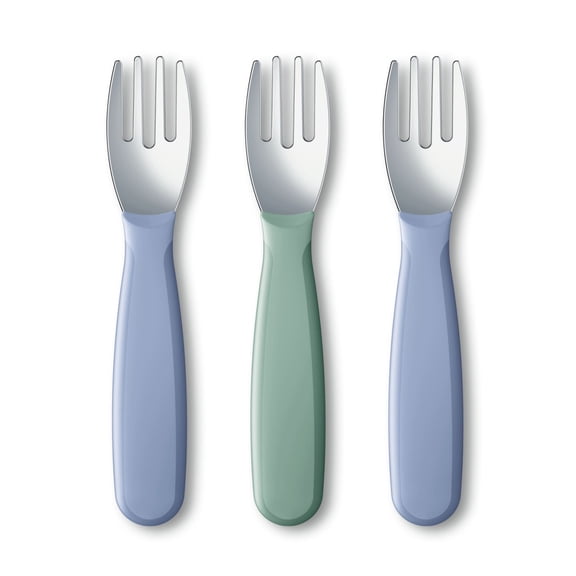 NUK First Choice Kiddy Cutlery Toddler Forks, 18+ Months, Blue/Green, 3 Pack