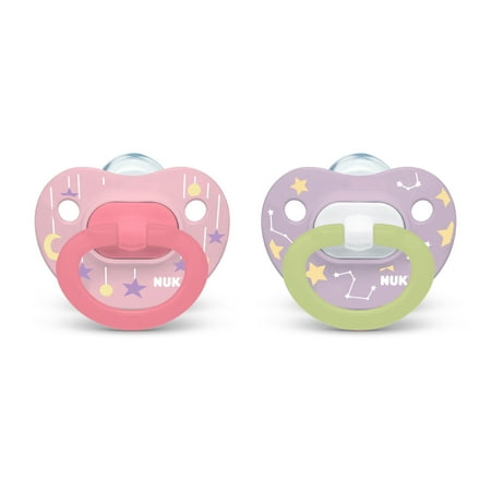 nuk glow-in-the-dark orthodontic pacifiers, zebra, 0-6 month (pack of 2)