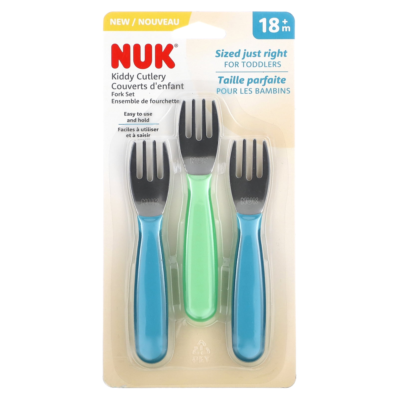 NUK Kiddy Cutlery Flatware Forks, 3 Pack, 18+ Months,