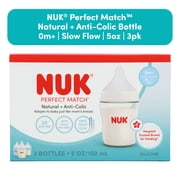NUK Perfect Match Anti-Colic Baby Bottle, Slow Flow Silicone Nipple, 5 oz, 3-Pack