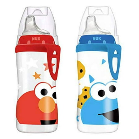 NUK Sesame Street Active Sippy Cup, 10oz, 2 Pack, Elmo and Cookie Monster