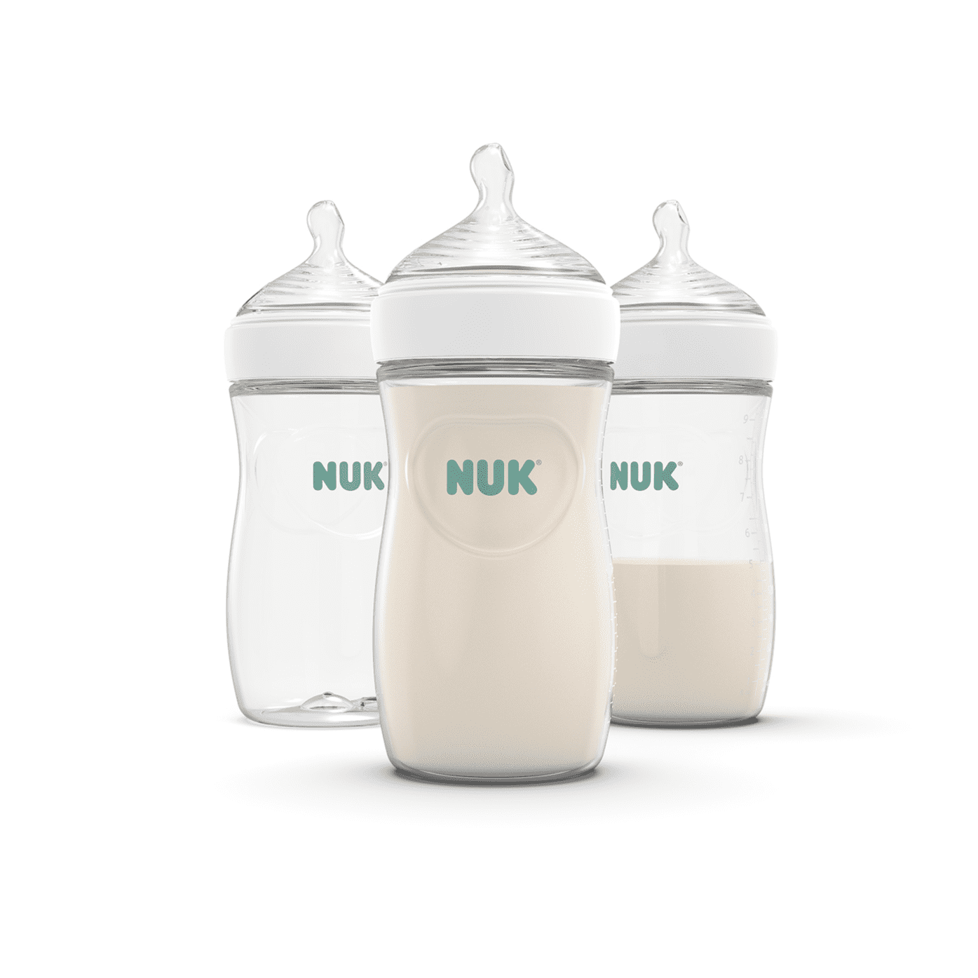 NUK Simply Natural Bottles, 1 Month or Older, Medium Flow, 9 oz, Clear, 3 Count