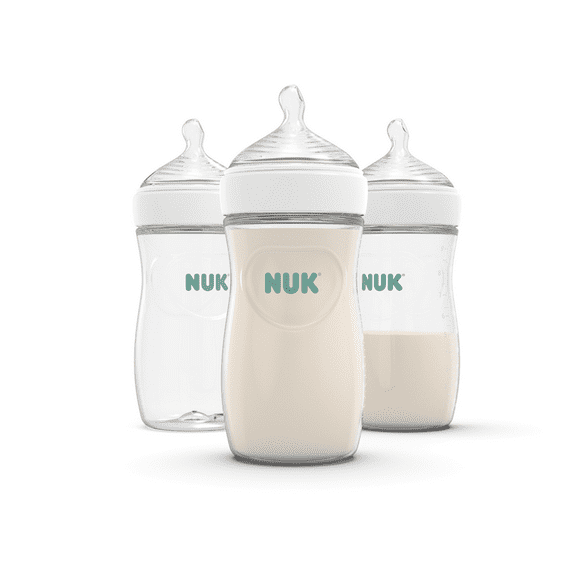 NUK Simply Natural Bottles, 1 Month or Older, Medium Flow, 9 oz, Clear, 3 Count