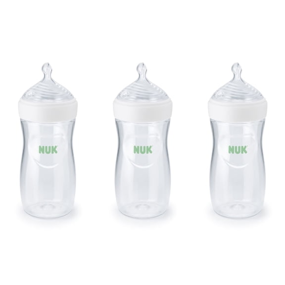 NUK Simply Natural Baby Bottle, Medium Flow, 3+ Months, 9 oz, Clear, 3 Pack