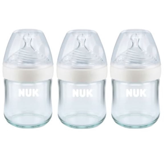 NUK Simply Natural Glass Newborn Baby Bottle, 0+ Months, 4 oz, Clear, 3 Pack