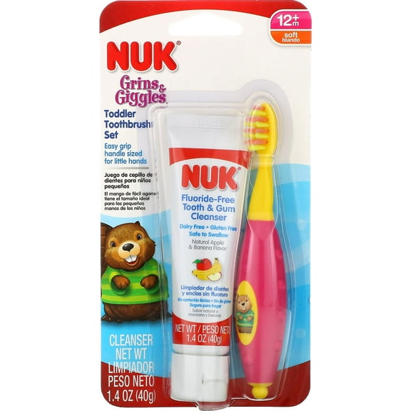 NUK Toddler Tooth and Gum Cleanser with Toothpaste, Colors May Vary, 1 ea (Pack of 3)