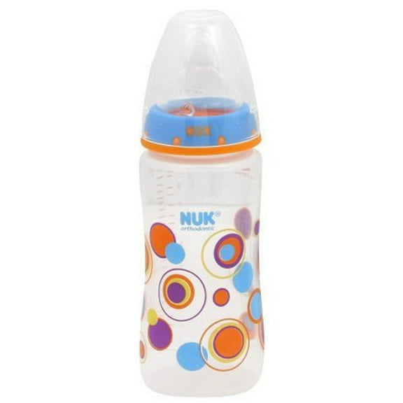 NUK Trendline Bottle with Silicone Medium Flow Nipple, 0+ Months, Color May Vary, 10 oz
