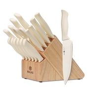 NULAS Knife Set, 17-Piece with Block & Sharpener, Kitchen Knife Set, Dishwasher Safe High Carbon Stainless Steel, Non-Stick Anti-Rust Coating, Beige