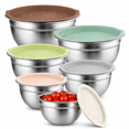 thumbnail image 1 of NULAS 6-Piece Stainless Steel Mixing Bowl Set with Lids, Nesting Metal Bowls for Kitchen – 4.5/3.5/2.5/2/1.5/1 qt, Great for Prep, Baking & Serving, Multicolor, 1 of 7