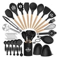 thumbnail image 1 of NULAS Kitchen Utensils Set, 37 pcs Non-Stick Silicone Cooking Kitchen Utensils Spatula Set with Holder,446℉ Heat Resistant,Wood Handle Kitchen Gadgets,Black, 1 of 7