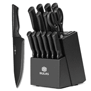 NULAS Knife Set, 14Piece Knife Sets for Kitchen with Block, Dishwasher Safe, Built in Sharpener Block, Black