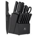 thumbnail image 1 of NULAS Knife Set, 14Piece Knife Sets for Kitchen with Block, Dishwasher Safe, Built in Sharpener Block, Glossy Black, 1 of 7