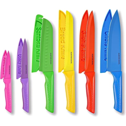 NULAS Knife Set, 6-PC Colorful Kitchen Knife Set, 6 Sharp Kitchen Knives with Covers for Cooking, Cutting, Multicolor