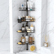 NULAS Shower Caddy with Tension Pole, 4-Tier Adjustable Corner Organizer for Shampoo, Soap and Bath Essentials, 43.5 120 in, Black