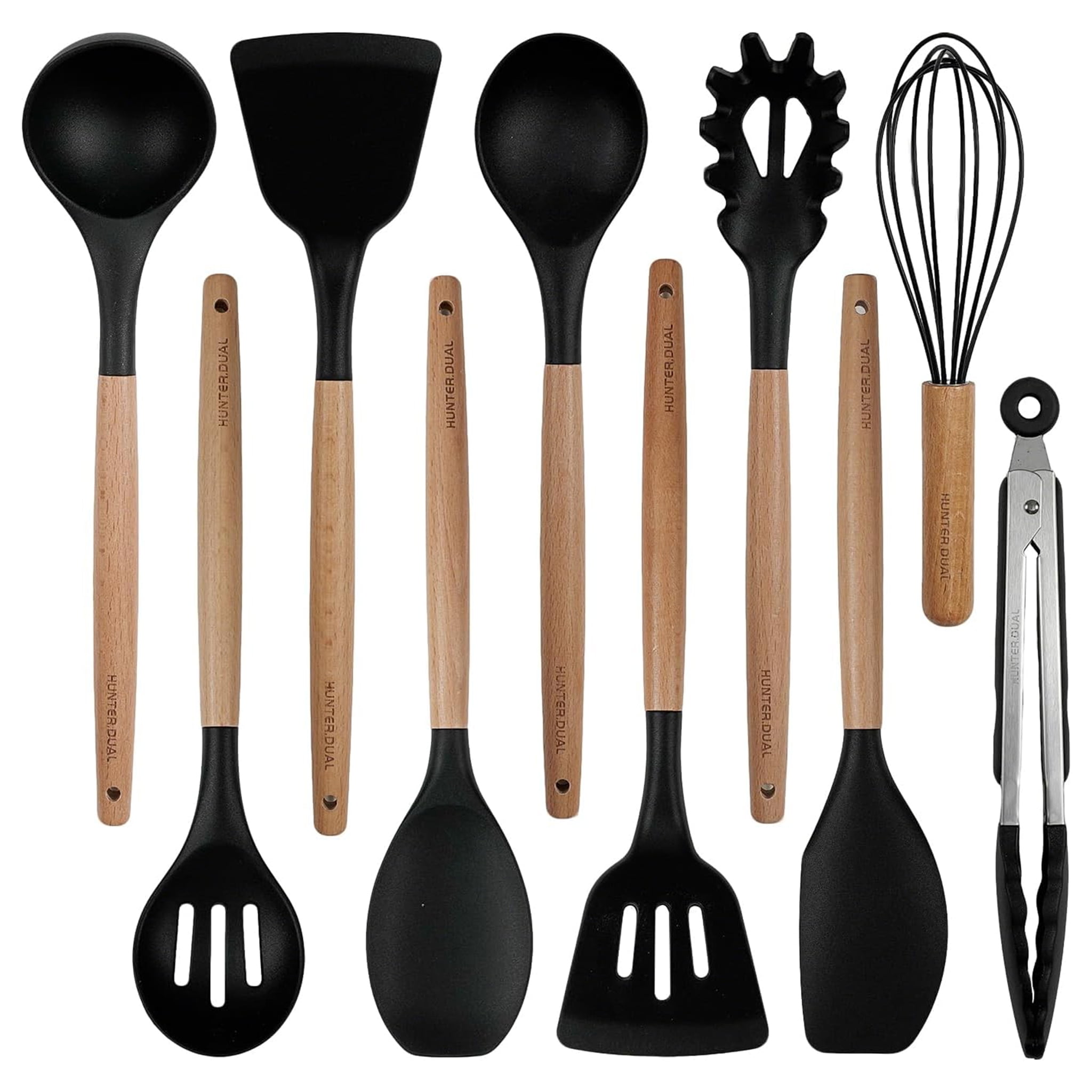 NULAS Silicone Cooking Utensils Set, Heat Resistant & Non-Stick Kitchen Tools, 10-Piece BPA Free Silicone Cooking Utensils, Black