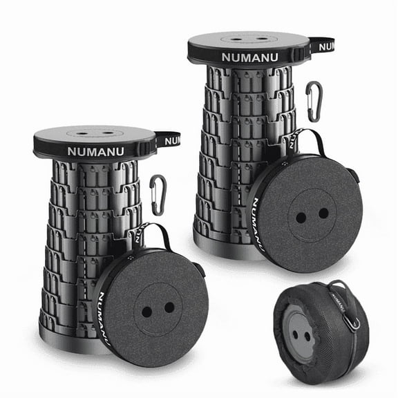 NUMANU 2-Pack 2025 Upgraded Collapsible Stool & Dual Carry Bag + Clips, Max 620lb Portable Folding Stool, Height Adjustable Retractable Telescopic Seat