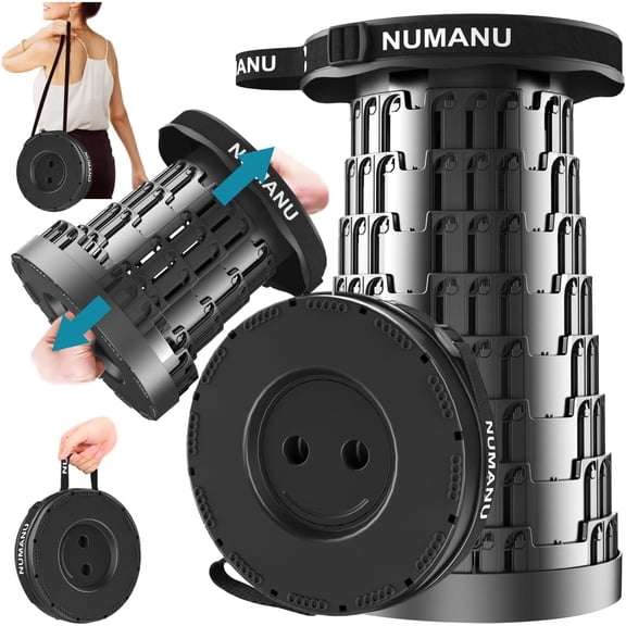 2025 Upgraded Collapsible Stool, Max 620lbs 2.5"-18" H Adjustable Portable Folding Stool for Adults, Retractable Foldable Telescopic Seat Camping Chair or Footrest (1PK Hard Seat)