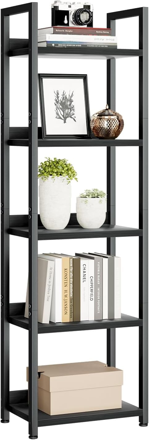 NUMENN Narrow Bookshelf, 5 Tier Bookshelves, Home Office Bookcase Shelf ...