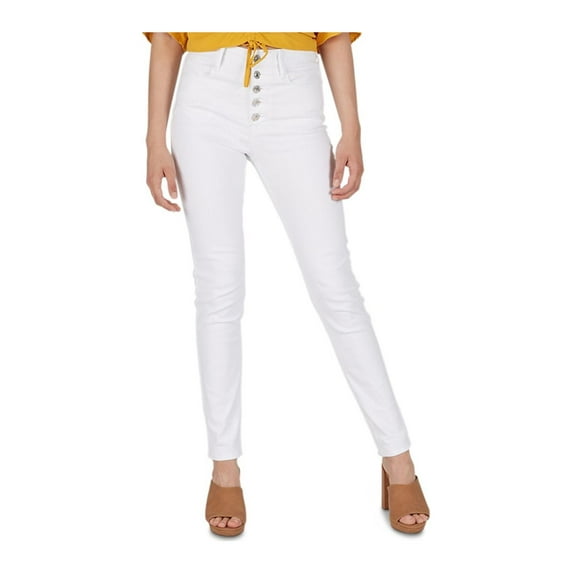 NUMERO Womens White Pocketed Zippered Buttoned High Rise Skinny Jeans Size: 26