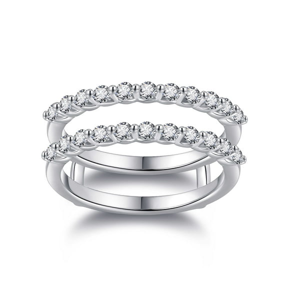 NUNCAD 0.78 CT Moissanite Ring Enhancers for Engagement Rings 925 Sterling Silver D Color VVSI Clarity Two Row Round Moissanite Half Eternity Ring D Color VVS1 Clarity